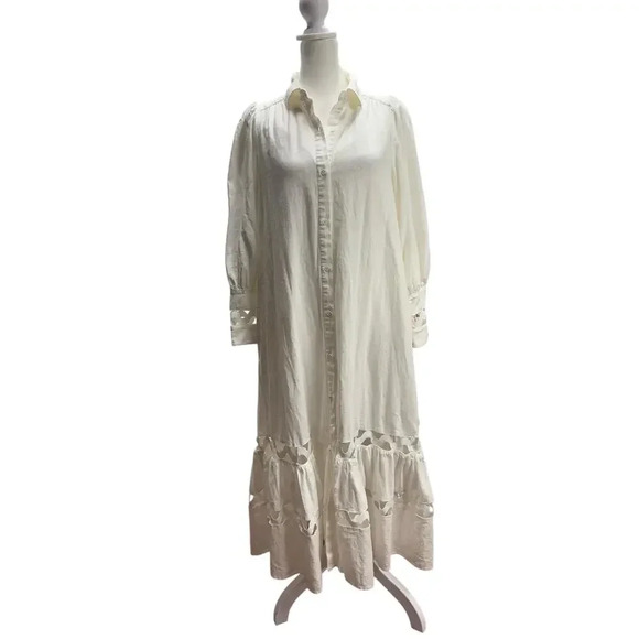 Lisa Marie Fernandez xTarget White Linen Button Up Cutout Shirtdress Size 4 - Picture 3 of 16
